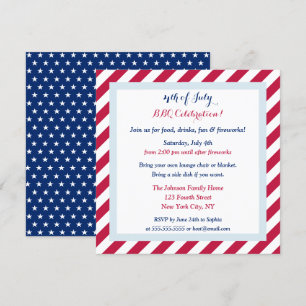 Patriotic Red White and Blue 4th of July BBQ Party Invitation