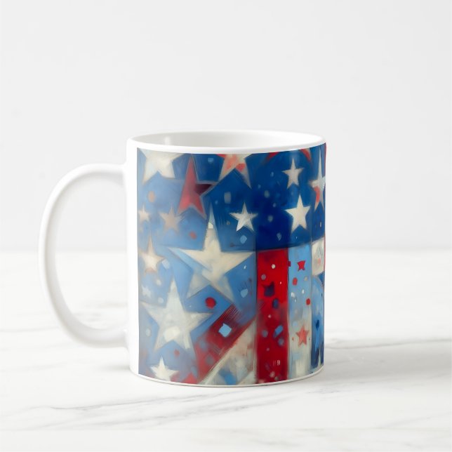Patriotic Red White and Blue Abstract US Flag Coffee Mug (Left)