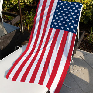 Patriotic Red White and Blue American Flag Beach Towel