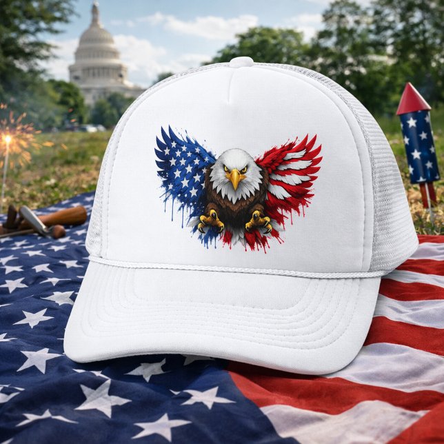 Patriotic Red White and Blue Bald Eagle Trucker Hat (Creator Uploaded)