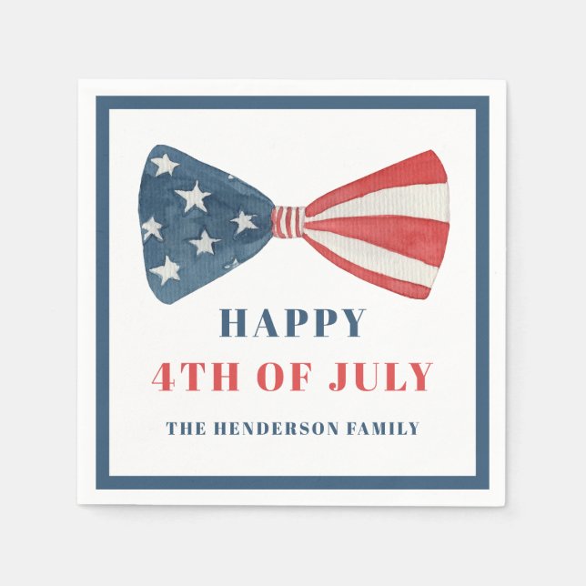 Patriotic Red, White And Blue Bow 4th Of July Napkin (Front)