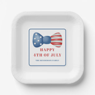 Patriotic Red, White And Blue Bow 4th Of July Paper Plate