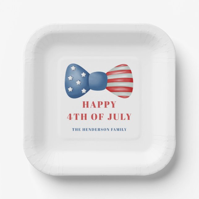 Patriotic Red, White And Blue Bow 4th Of July Paper Plate (Front)