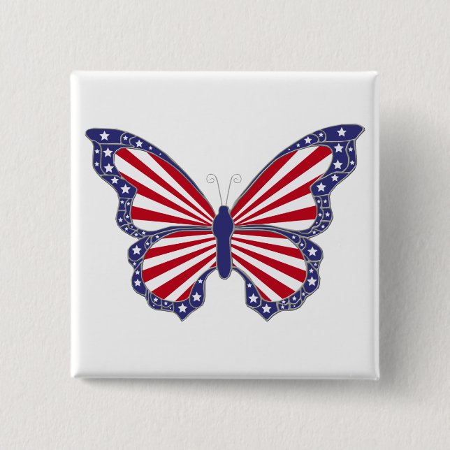 Patriotic Red White And Blue Butterfly Button (Front)