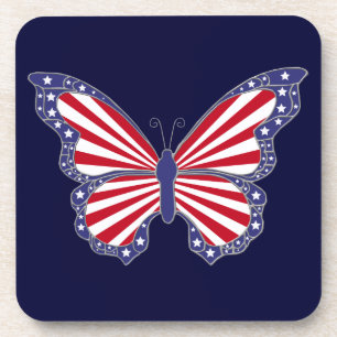 Patriotic Red White And Blue Butterfly  Coasters