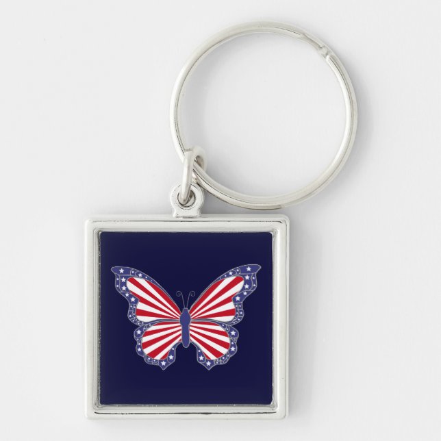 Patriotic Red White And Blue Butterfly Key Chain (Front)