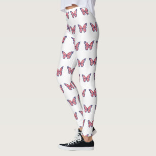 Patriotic Red White And Blue Butterfly Leggings