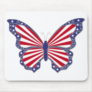 Patriotic Red White And Blue Butterfly Mouse Pad