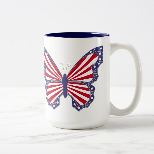 Patriotic Red White And Blue Butterfly Mug (Right)