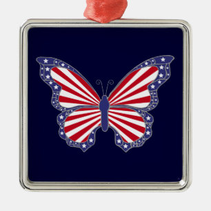 Patriotic Red White And Blue Butterfly  Ornament