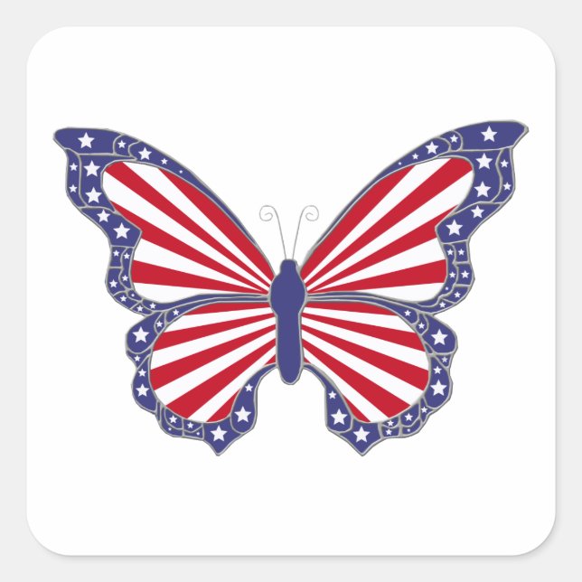 Patriotic Red White And Blue Butterfly Stickers (Front)