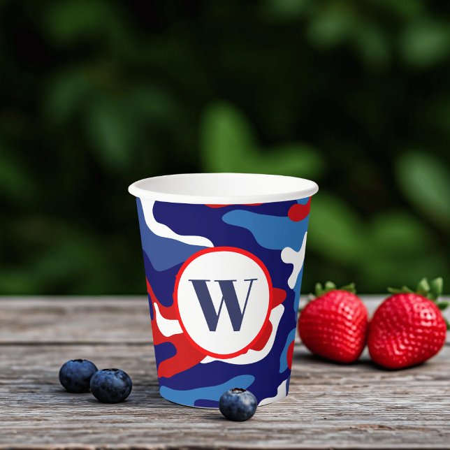 Patriotic Red White and Blue Camo Paper Cups (Here's some camouflage paper cups just for you in the colors of red, white and blue.)