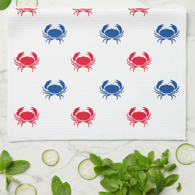 Patriotic Red white and blue crab pattern Tea Towel (Folded)