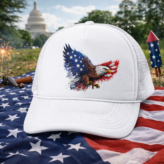 Patriotic Red White and Blue Eagle Trucker Hat (Creator Uploaded)
