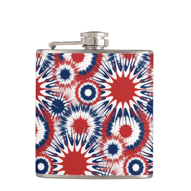 Patriotic Red White and Blue Fireworks Hip Flask (Front)