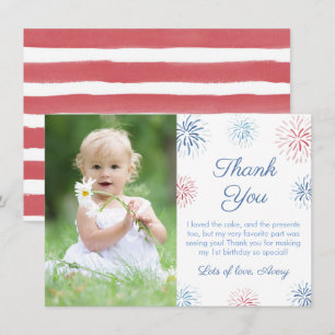 Patriotic Red White And Blue Fireworks Picture Thank You Card