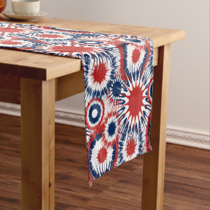 Patriotic Red White and Blue Fireworks Short Table Runner