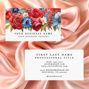 Patriotic Red White and Blue Flowers Floral  Business Card