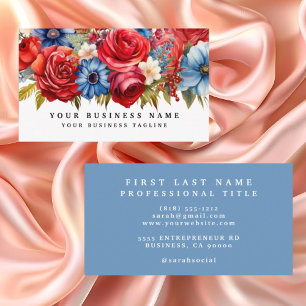 Patriotic Red White and Blue Flowers Floral  Business Card
