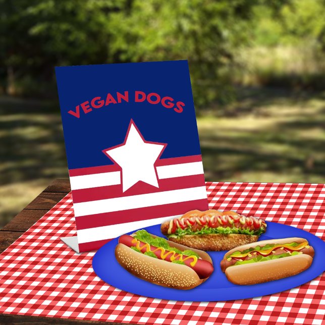 Patriotic Red, White and Blue Food Pedestal Sign (Easily change the text! Change the style, size, color, spacing and curvature. It's easy, try it now!)