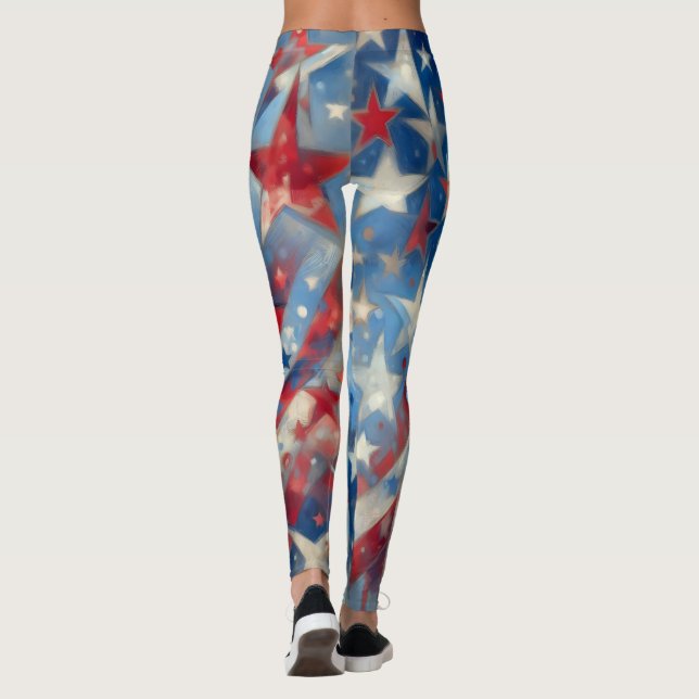 Patriotic Red, White and Blue Fourth of July Leggings (Back)