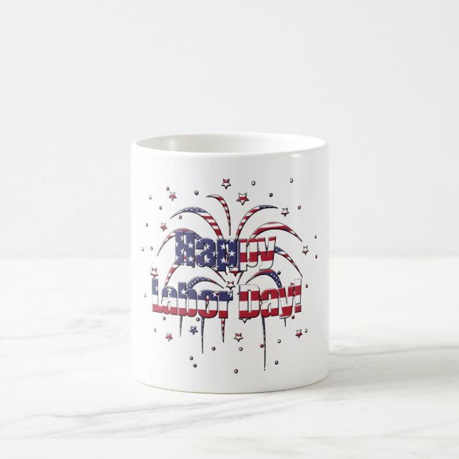 Patriotic Red White and Blue Happy Labour Day Coffee Mug (Center)