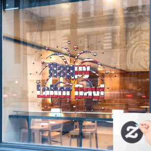 Patriotic Red White and Blue Happy Labour Day Window Cling