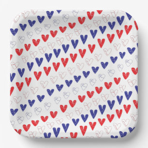 Patriotic Red, White and Blue Hearts Paper Plate