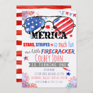 Patriotic Red White and Blue Little Firecracker Invitation