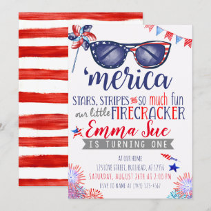 Patriotic Red White and Blue Little Firecracker Invitation