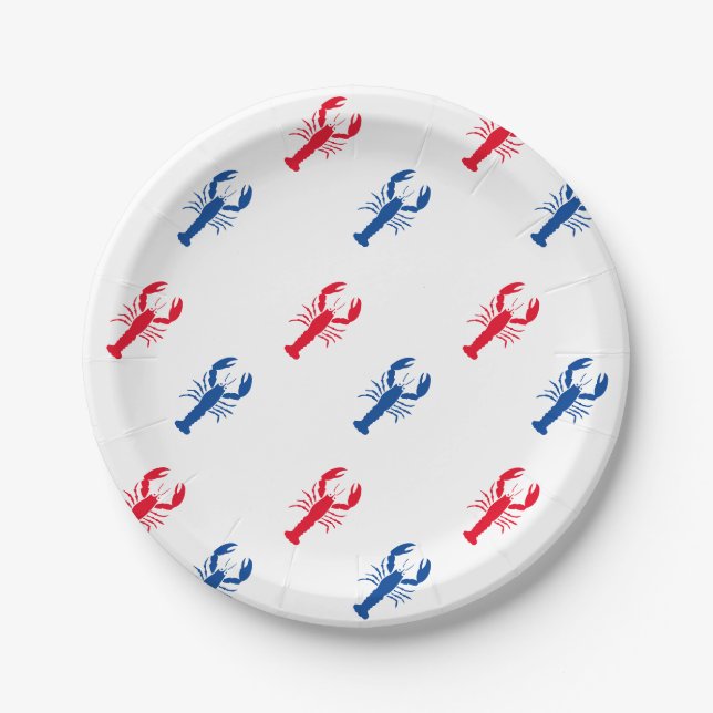 Patriotic Red white and blue lobster pattern Paper Plate (Front)