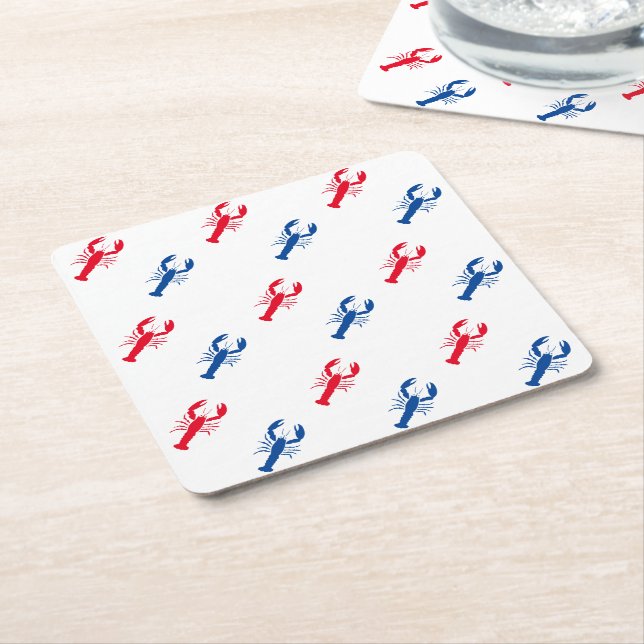 Patriotic Red white and blue lobster pattern Square Paper Coaster (Angled)