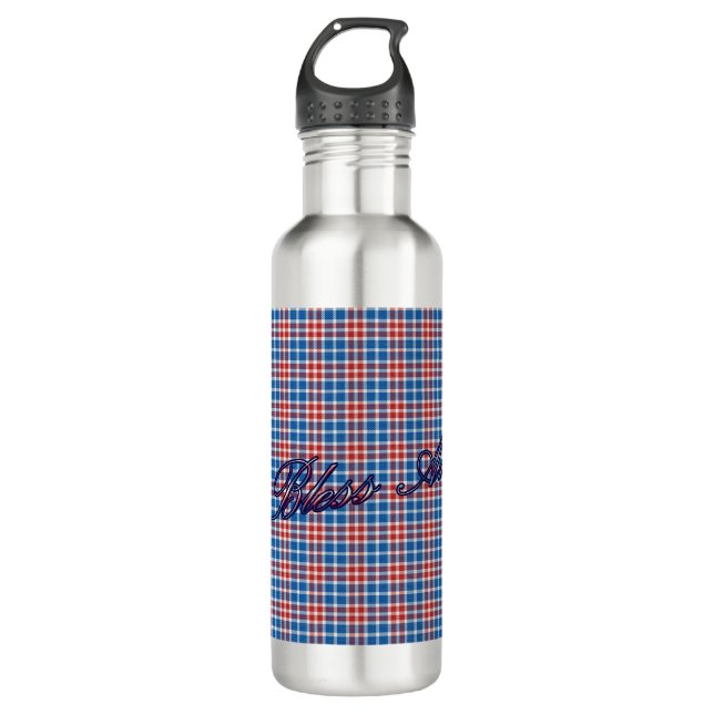 Patriotic Red White and Blue Plaid Customisable  710 Ml Water Bottle (Front)
