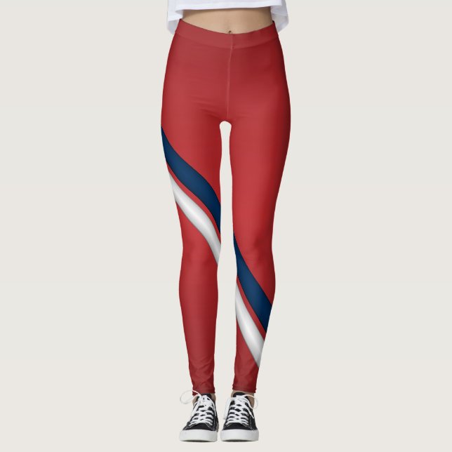 Patriotic Red White and Blue Sports Team Stripes Leggings (Front)