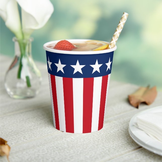 Patriotic Red White and Blue Stars and Stripes Paper Cups (Insitu)
