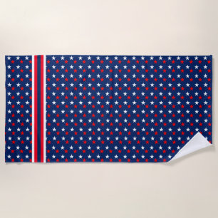 Patriotic Red White and Blue Stars Beach Towel