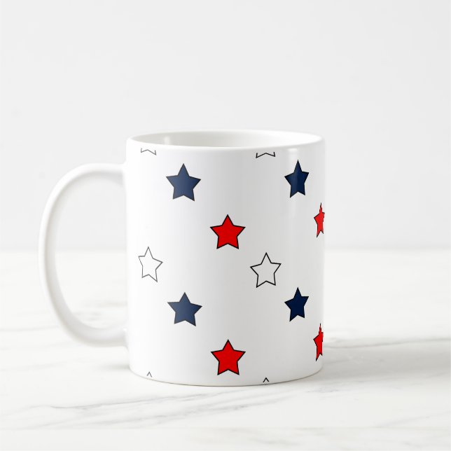 Patriotic Red White and Blue Stars Coffee Mug (Left)
