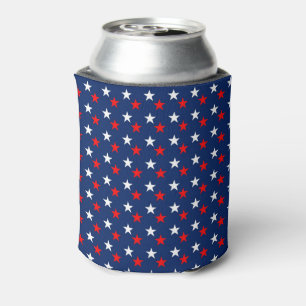 Patriotic Red White and Blue Stars Pattern Can Cooler
