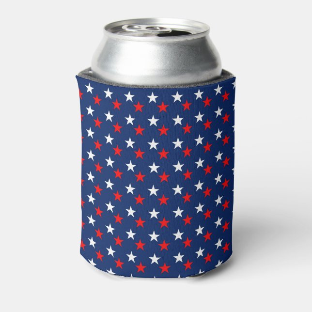 Patriotic Red White and Blue Stars Pattern Can Cooler (Can Back)