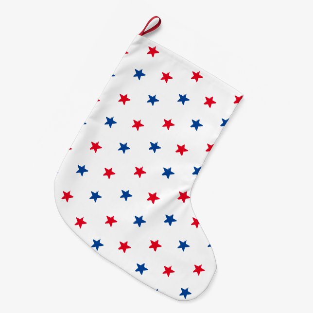 Patriotic red white and blue stars pattern large christmas stocking (Front (Hanging))