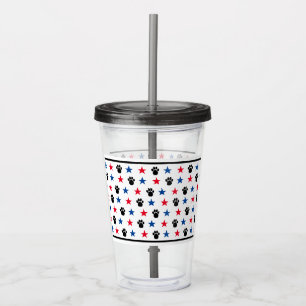 Patriotic Red White and Blue Stars Paw Prints Acrylic Tumbler