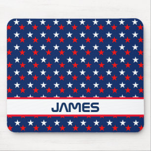 Patriotic Red White and Blue Stars Personalised Mouse Mat