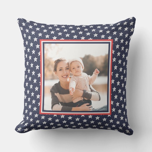 Patriotic Red, White, and Blue Stars with Photo Cushion (Front)