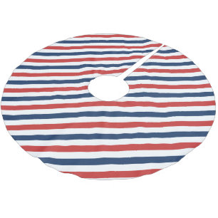 Patriotic Red White and Blue Stripes Brushed Polyester Tree Skirt