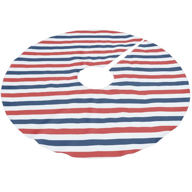 Patriotic Red White and Blue Stripes Brushed Polyester Tree Skirt (Angled)