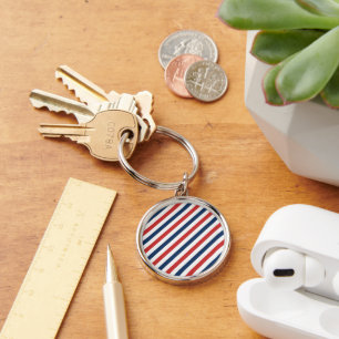 Patriotic Red White and Blue Stripes Key Ring