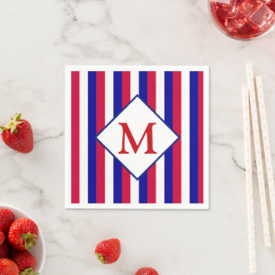 Patriotic Red White and Blue Stripes Monogram Napkin