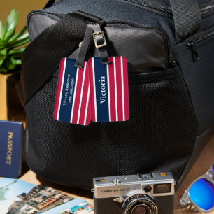 Patriotic Red White and Blue Stripes Name Template Luggage Tag