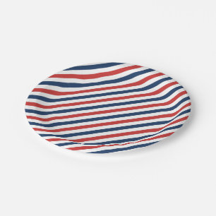 Patriotic Red White and Blue Stripes Paper Plate