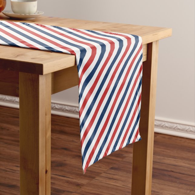 Patriotic Red White and Blue Stripes Short Table Runner (In Situ)